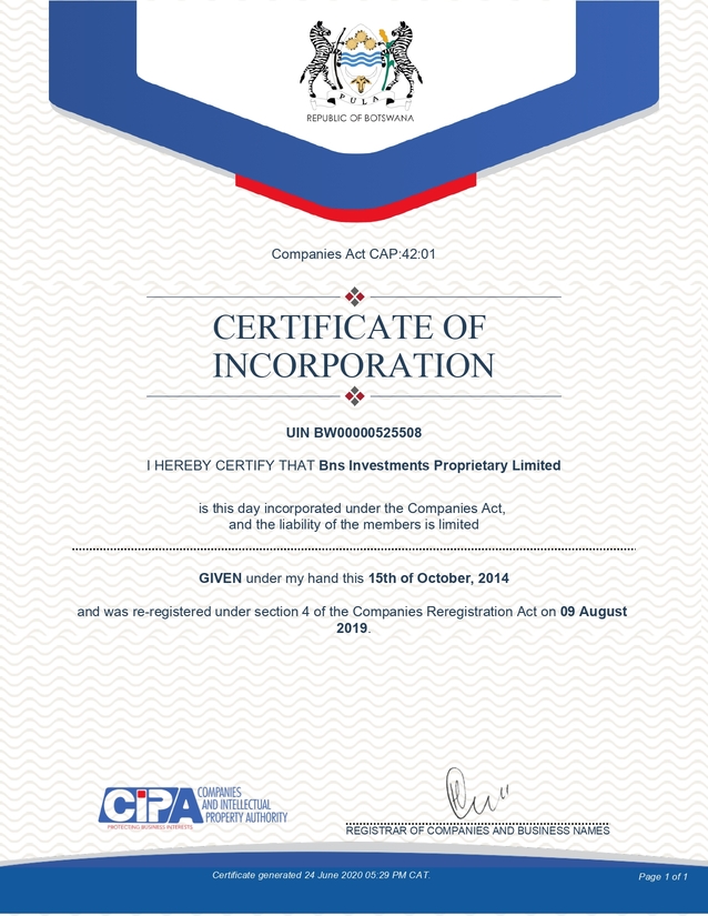 Certificate of Incorporation